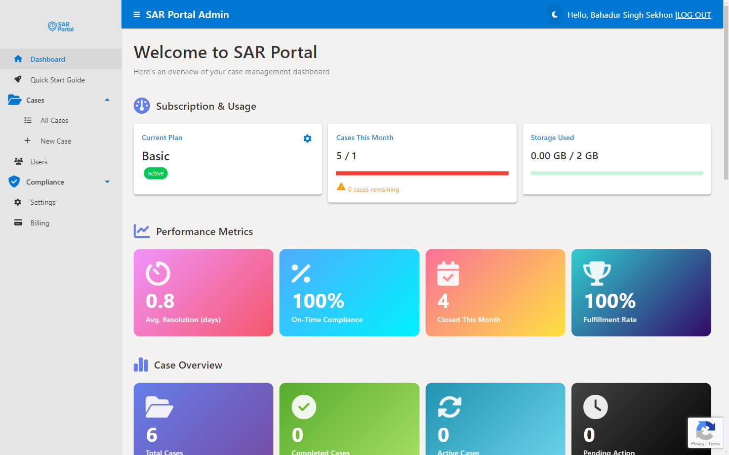 SAR Portal Dashboard