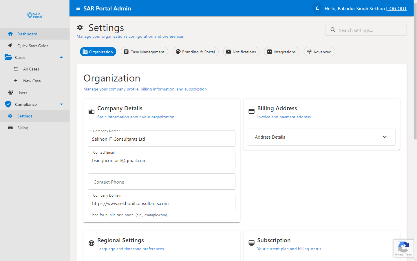 Organization Settings